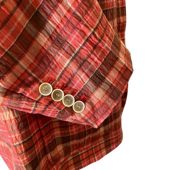 Talbots Women Plaid Pink Y2K Blazer Jacket 14 Petite Pockets Business Casual - Picture 7 of 10